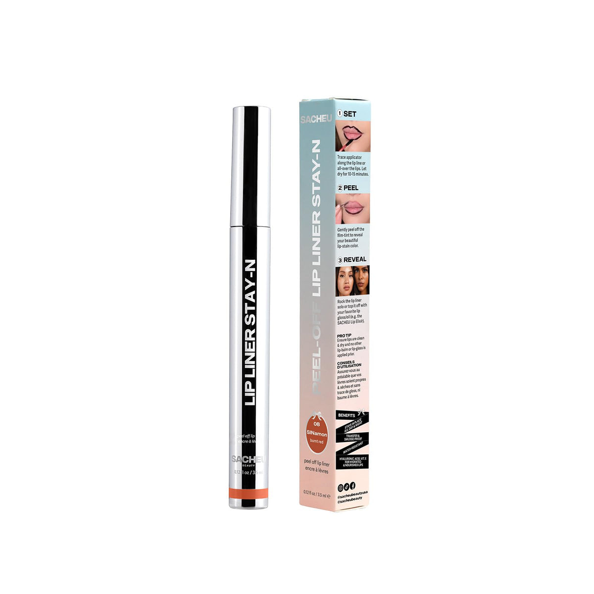 Sacheu Lip Liner STAY-N Peel Off Lip Stain — Long Lasting Matte Lip Tattoo Transfer Proof Lipstain Infused with Hyaluronic Acid & Vitamin E for All Skin Types — Vegan & Cruelty-Free, p-INKED