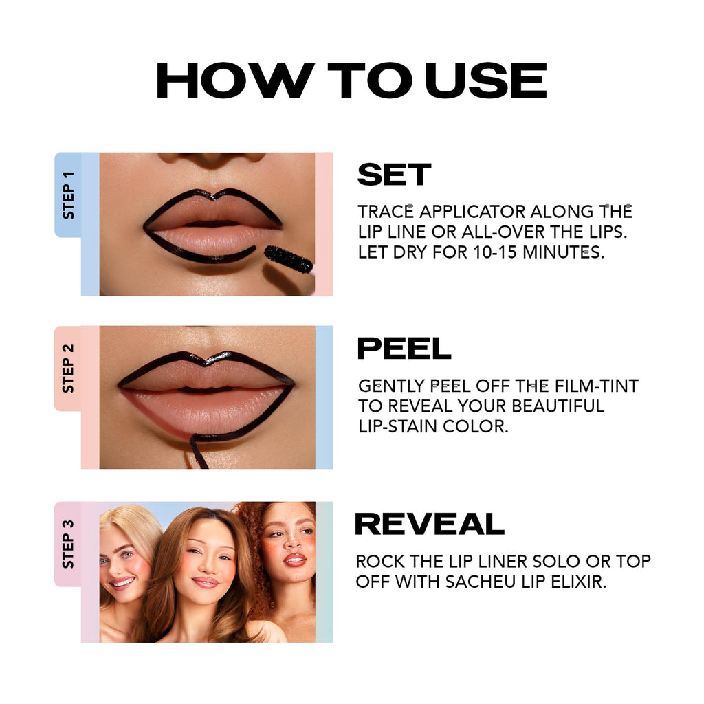 Sacheu Lip Liner STAY-N Peel Off Lip Stain — Long Lasting Matte Lip Tattoo Transfer Proof Lipstain Infused with Hyaluronic Acid & Vitamin E for All Skin Types — Vegan & Cruelty-Free, p-INKED