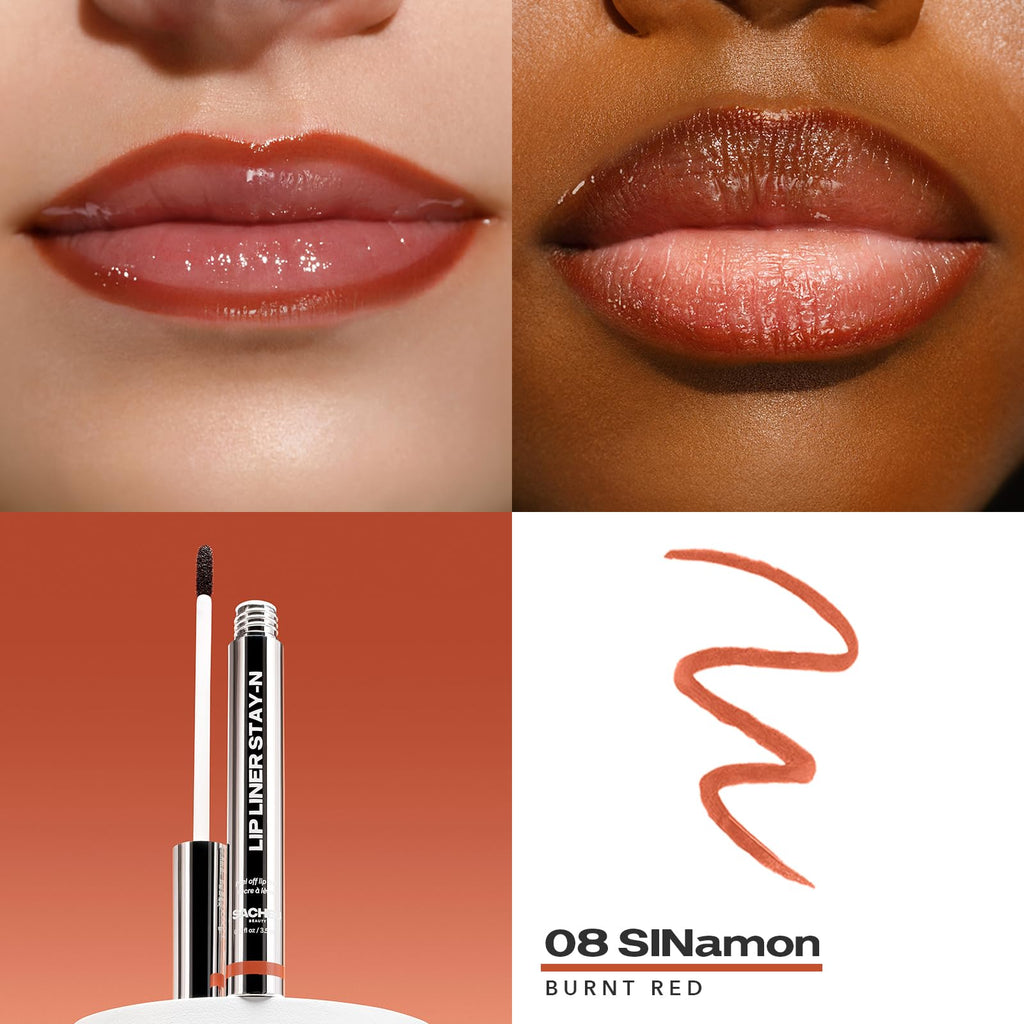 Sacheu Lip Liner STAY-N Peel Off Lip Stain — Long Lasting Matte Lip Tattoo Transfer Proof Lipstain Infused with Hyaluronic Acid & Vitamin E for All Skin Types — Vegan & Cruelty-Free, p-INKED