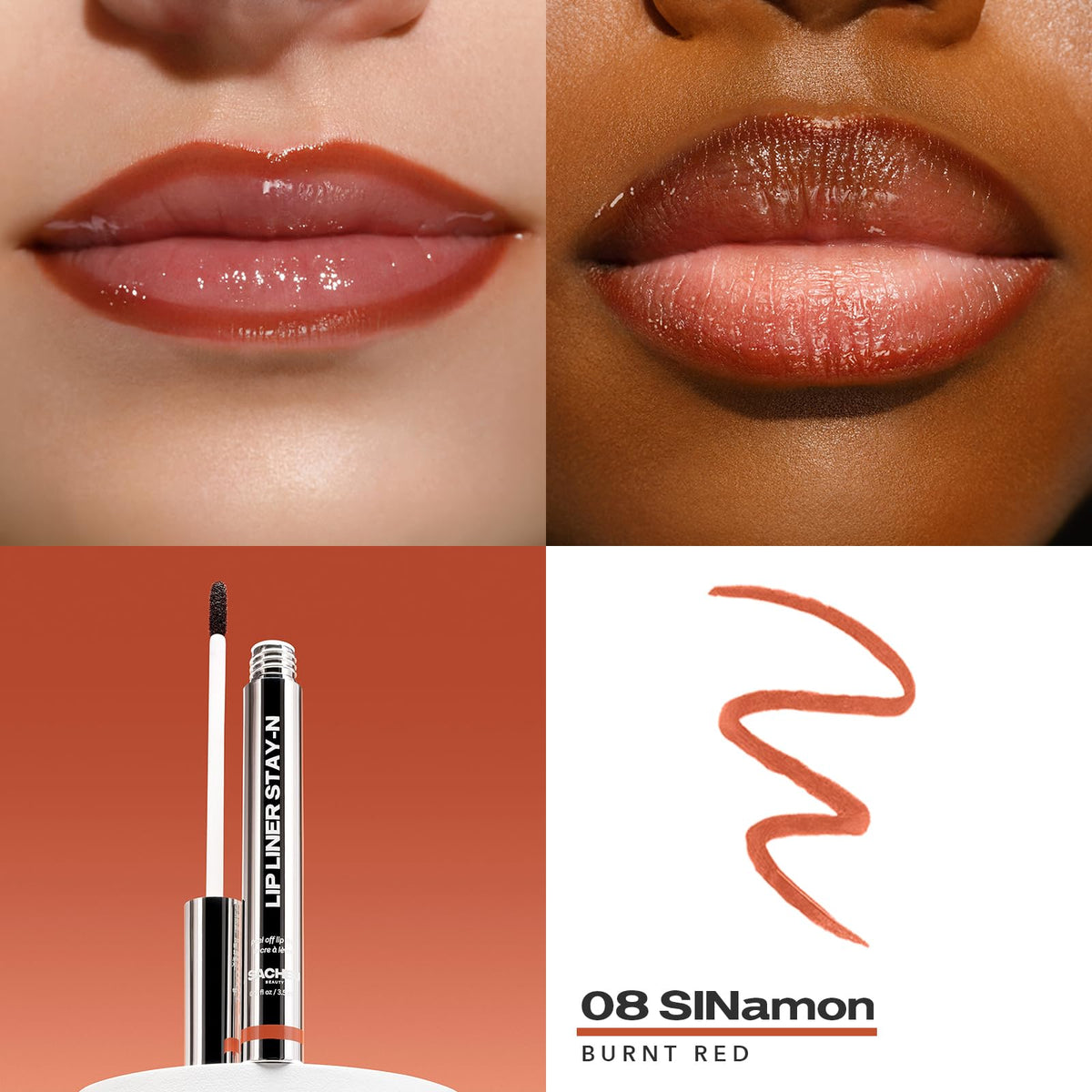 Sacheu Lip Liner STAY-N Peel Off Lip Stain — Long Lasting Matte Lip Tattoo Transfer Proof Lipstain Infused with Hyaluronic Acid & Vitamin E for All Skin Types — Vegan & Cruelty-Free, p-INKED