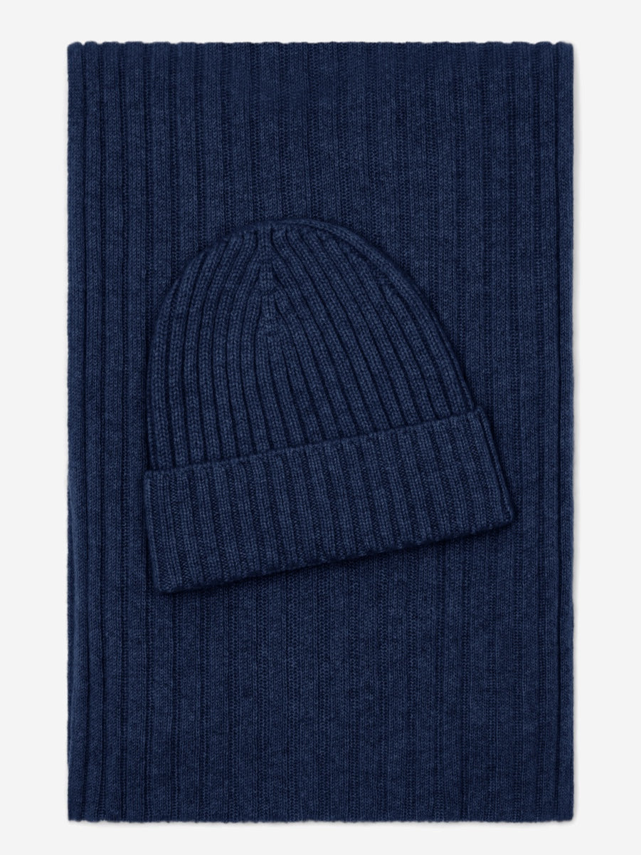 Napoli Cashmere Ribbed Scarf — Navy