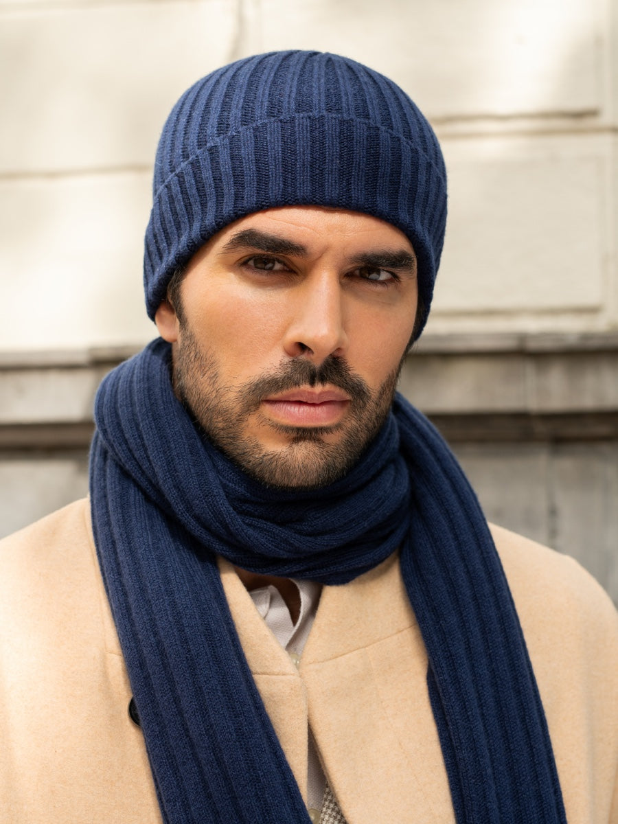 Napoli Cashmere Ribbed Scarf — Navy
