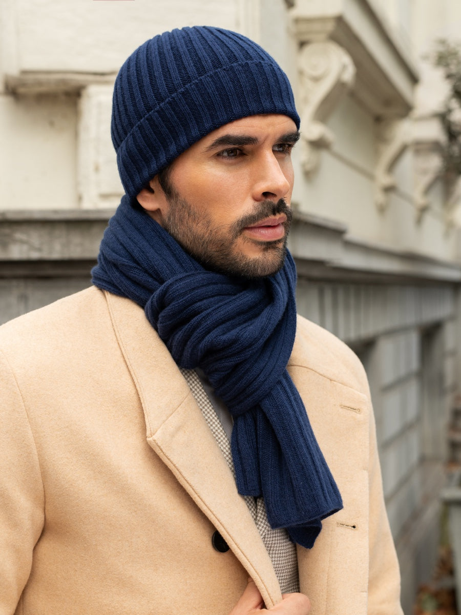 Napoli Cashmere Ribbed Scarf — Navy