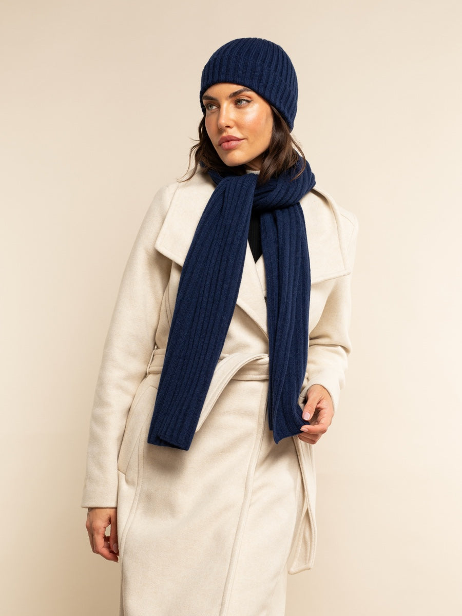 Napoli Cashmere Ribbed Scarf — Navy