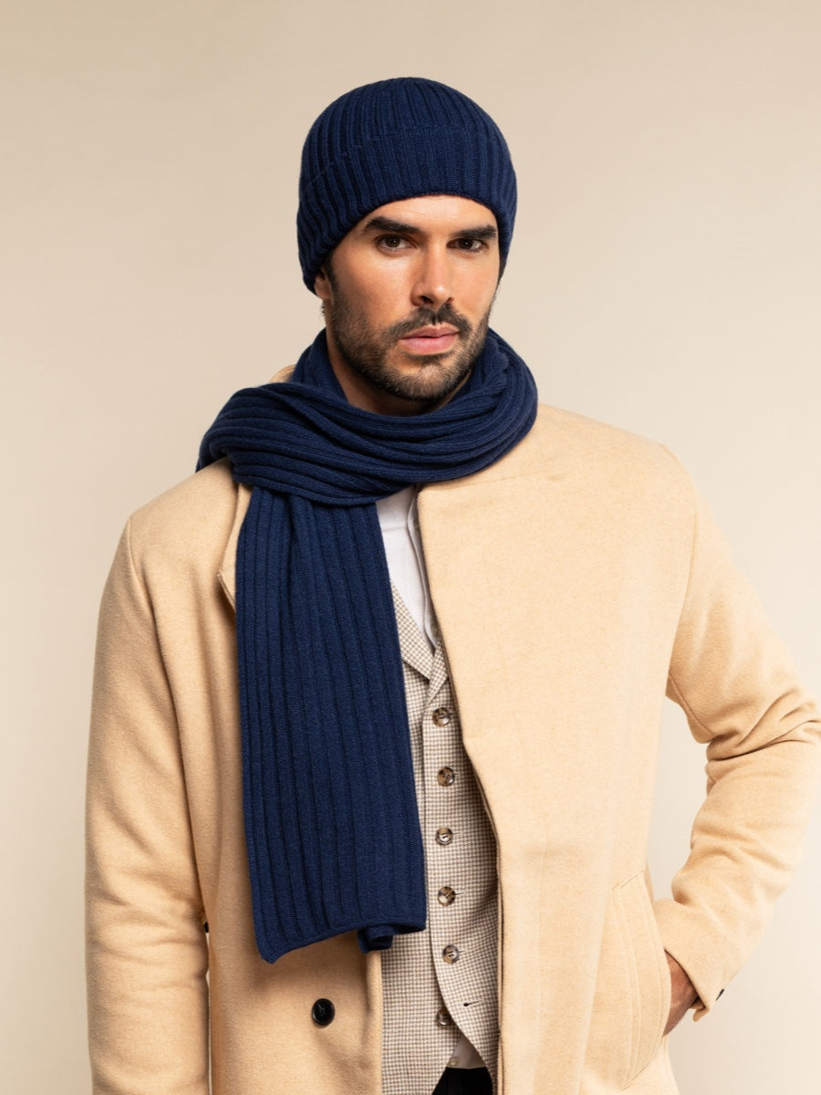 Napoli Cashmere Ribbed Scarf — Navy