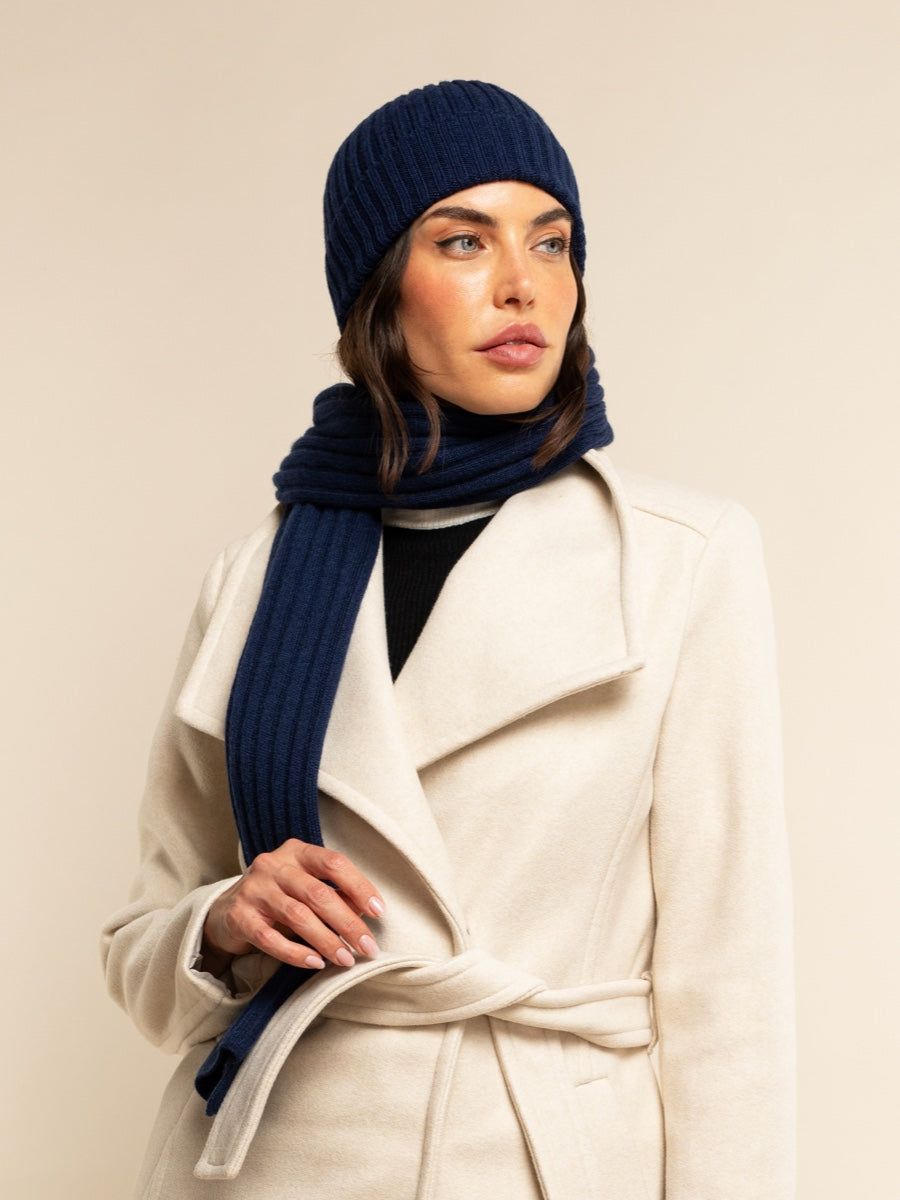 Napoli Cashmere Ribbed Scarf — Navy