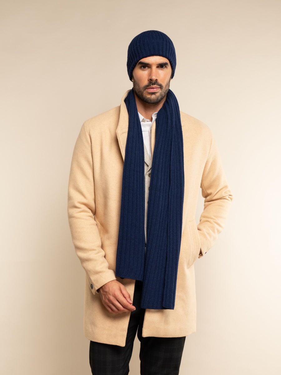 Napoli Cashmere Ribbed Scarf — Navy
