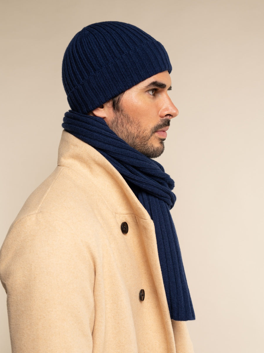 Napoli Cashmere Ribbed Scarf — Navy