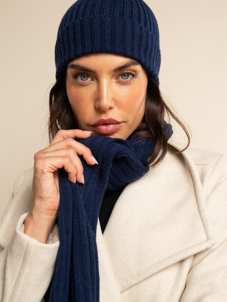 Napoli Cashmere Ribbed Scarf — Navy