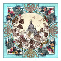 36x36" Hand-rolled Hem Silk Twill Scarf, Double-Sided Print, Turquoise