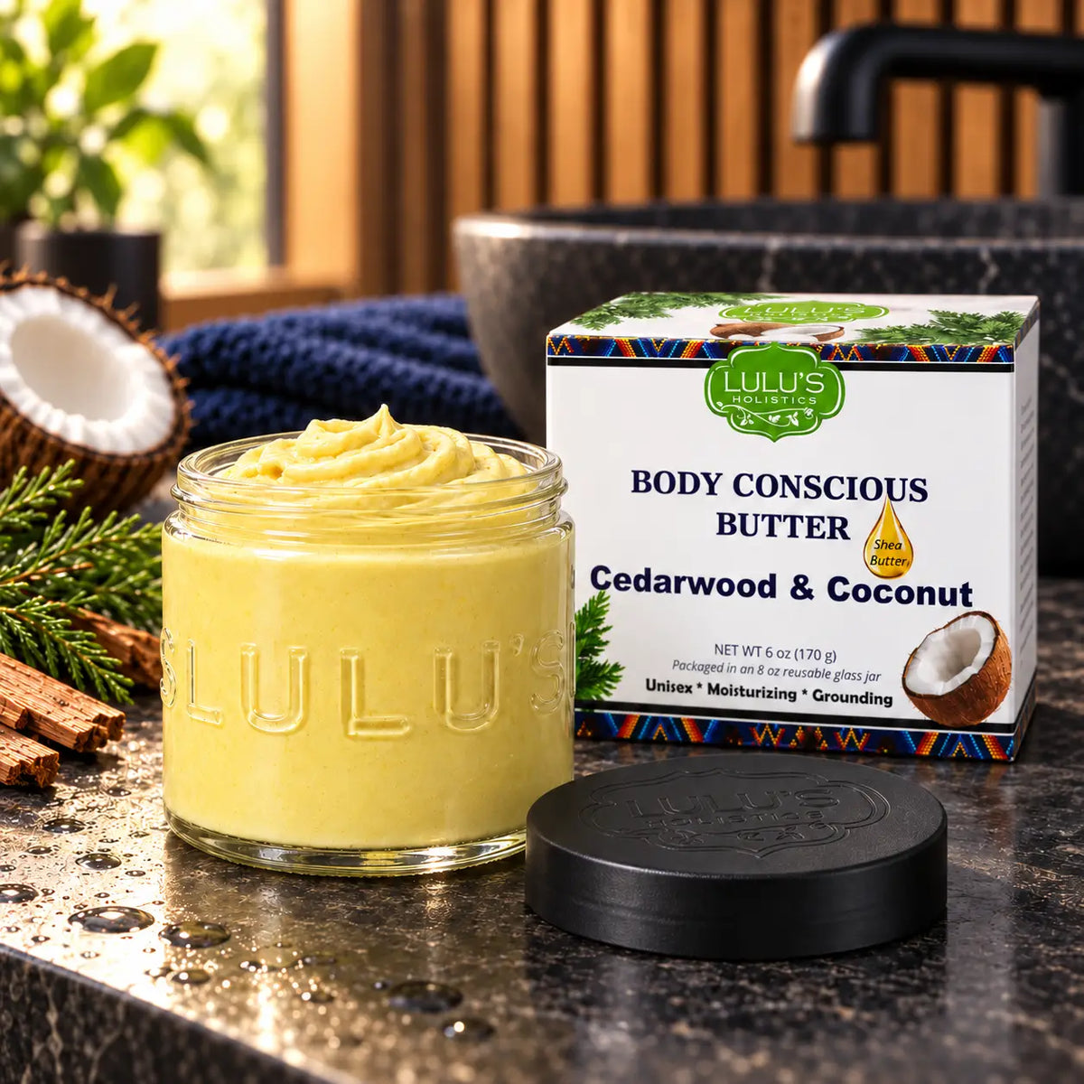Lulu's Holistics Cedarwood & Coconut Whipped Body Butter – Deep Moisture for Dry Skin